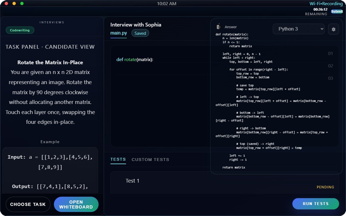 bddy interview HUD during a coding interview